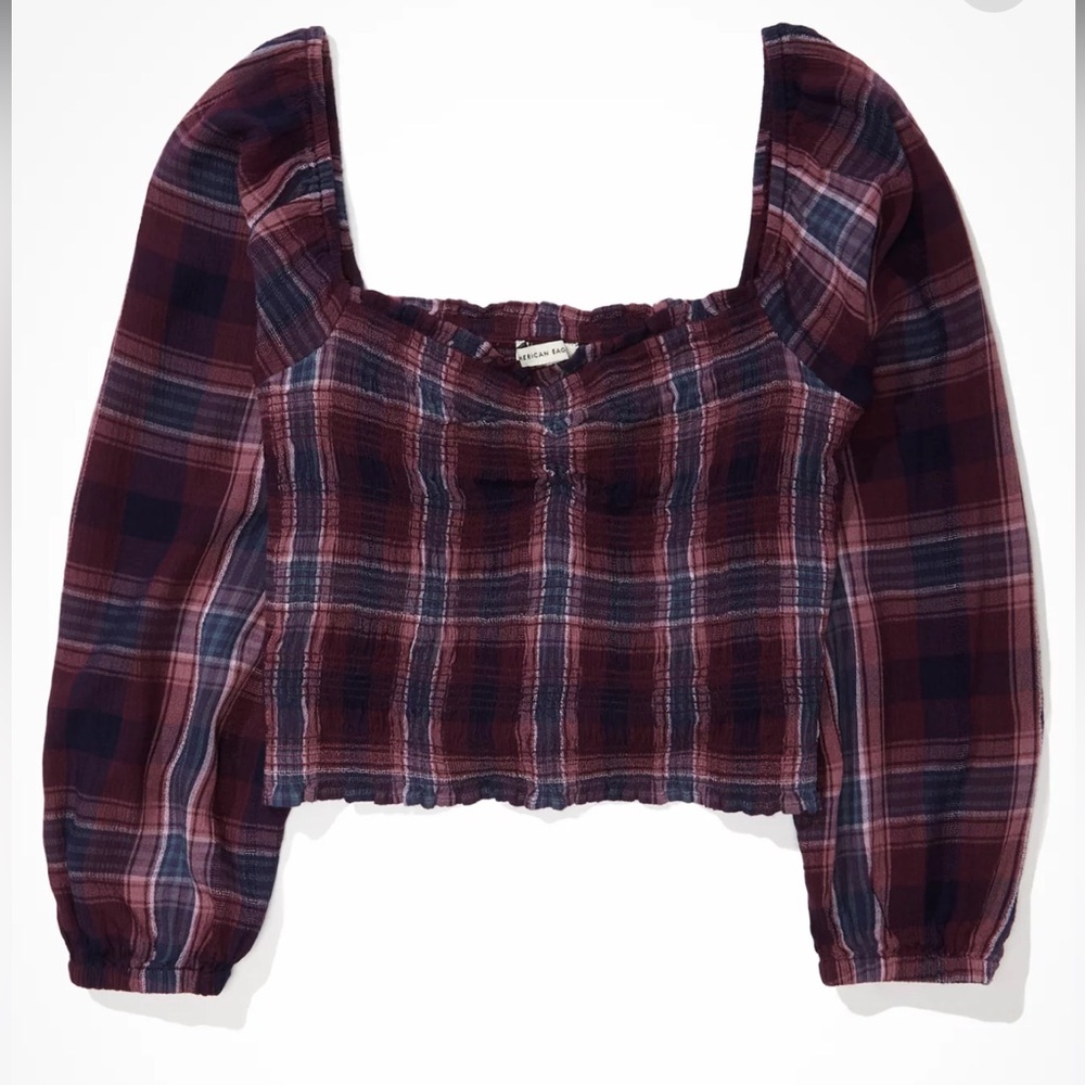 American Eagle Smocked Puff Sleeve Blouse XS